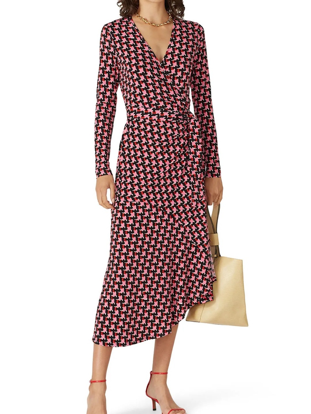 Yumi Kim Hot Pink & Black Asymmetrical Wrap Dress